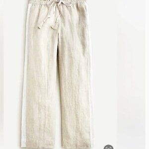J.Crew Beige with White Stripe Pull on Draw String Linen Pants  with pockets